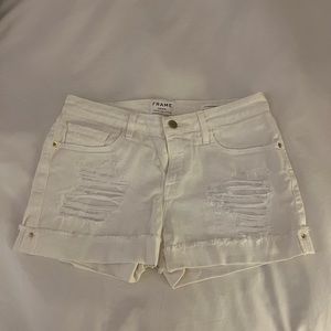Brand new FRAME denim shorts size 26, distressed, white